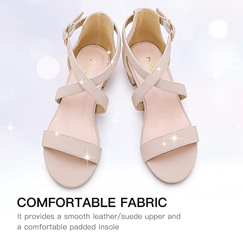 Dufannie Nude Heels Girls Dress Shoes Flower Girls Shoes For Wedding Party Low Heel Pump Sandals With Adjustable Cross Strap For Toddler Littler Big Kids (3602Nubuck Nude 1) #TOP4