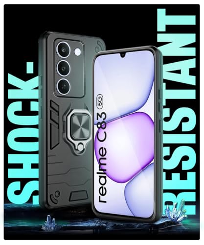 Image of WOW IMAGINE Shock Proof Back Case Mobile Cover for Realme C83 5G | Realme Narzo 100 Lite 5G | Realme P4 Lite 5G | Back Cover (Tough Armor | Hybrid PC + TPU | Ring Holder & in-Built Kickstand | Black)