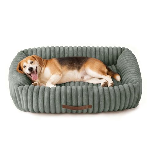 Upvilla Luxusweicher Hundekorb, Orthopädisches hundebett Grosse Hunde, 4-seitiges Nackenkissen, Abnehmbare Waschbare Hundematte, Hundesofa mit Griffen, Haustierbett (Dunkelgrau, 92 * 69 * 20cm