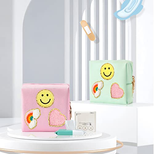 CekPo 2 Pack Period Bag, PU Leather Sanitary Napkin Storage Bag for Feminine Pads Liners Tampons and Reusable Pads,Functional Sanitary Pads Pouches First Period Kit for Women Ladies Gift