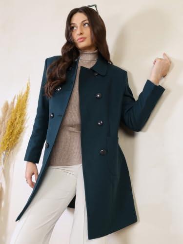 Image of CHKOKKO Women Classic Long Winter Coat Double Breasted | Knee Length Design with a Sophisticated Spread Collar and Convenient Front Pockets for All Occasions