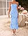 ZESICA Women's Summer Strapless Floral Midi Dress 2026 Bodycon Mesh Tube Wedding Guest Cocktail Party Formal Dresses Blue Small