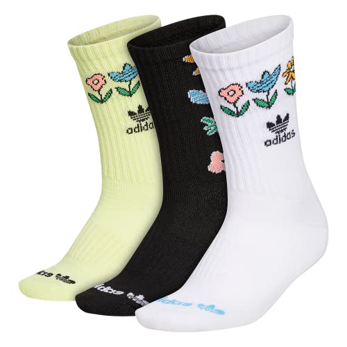 adidas Originals womens Always Originals Crew Socks (3-Pair), White/Black/Pulse Yellow, Medium