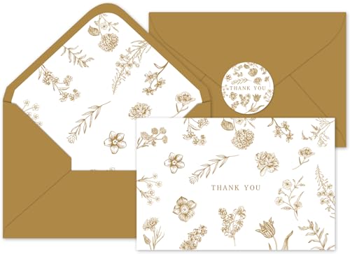 Cartes de remerciement vierges fleuries avec enveloppes et autocollants par Whaline (36 pièces)