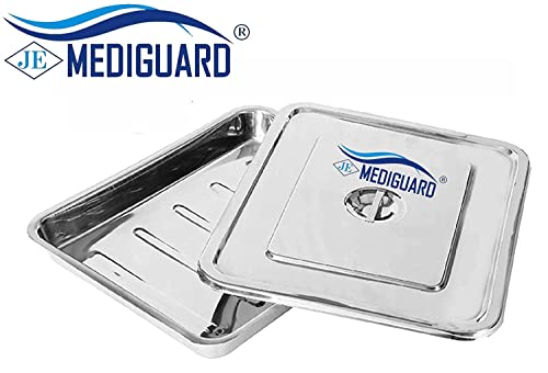 Image of Stainless Steel Medical Instrument Tray with Lid 12x10 Inch Pack of 2 Autoclavable Surgical Instrument Storage Tray for Hospitals Clinics Laboratories Reusable Medical Grade Organizer