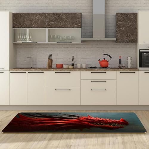 Alfombra de cocina lavable con estampado de dragón para pasillo y lavado 3