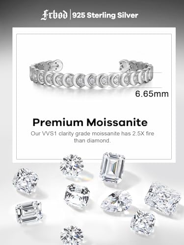 D Color VVS1 Clarity Moissanite Open Bangle Bracelet for Women, Solid 925 Sterling Silver Rhodium Plated Bracelet, Birthday Mother's Day Christmas Jewelry, Length 5.9-7.5 inch3