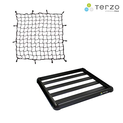 Terzo テルッツォ ルーフラック 長さ:110cm x 幅:105cm & カーゴネットセット 各1個入 アルミルーフラック スタンダードサイズセット ブラック EA303B+EA74HR X6887