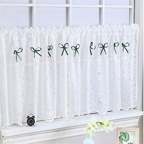 Panel de cortina pequeño de encaje blanco con diseño semitransparente elegante 4