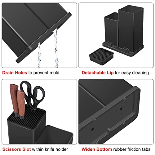 Redcall Universal Knife Block Without Knives,Knife Utensil Holder For Countertop,Plastic Kitchen Knife Holder For Kitchen Counter,Modern Knife Storage Organizer With Scissors Slot (Plastic (Black)) #TOP3