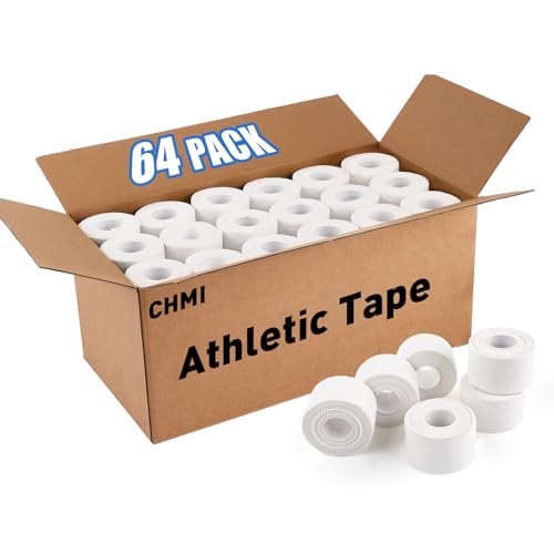 Image of CHMI Athletic Tape,White Sports Tape (64 Pack), 640 Yards Rolls Very Strong Easy Tear NO Sticky Residue Best Tape for Gymnastics Climbing Bat Injuries Medical (1.5 Inch X 640 Yards).