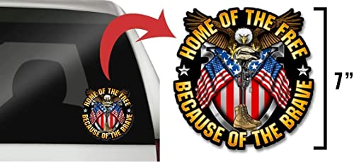 Image of Skull Society Home of The Free, Because of The Brave - 7 inch Patriotic All Weather Decal Sticker for Cars, Trucks, Motorcycles & Laptops - Sticks to All Flat Surfaces Including Car Windows (2-Pack)