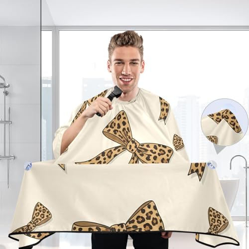 Capa para corte de cabello profesional impermeable para barbería con diseño de lazo estampado de leopardo y cierre ajustable de broche miniatura 6