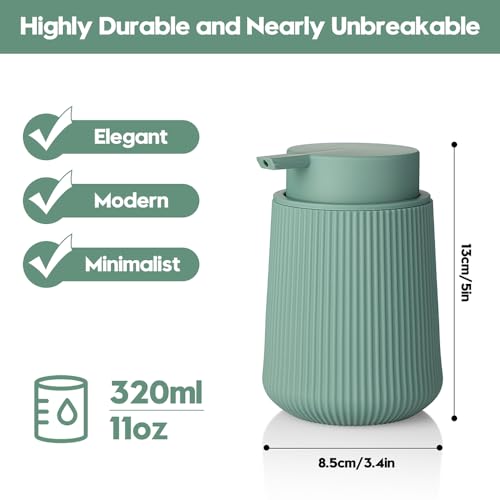 Image of YAUKPH Striped Liquid Hand Soap Dispenser with Leak-Proof Pump for Bathroom and Kitchen Countertop 11oz Sage Green