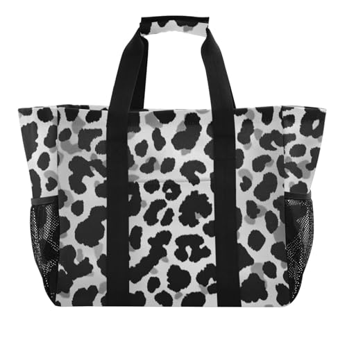 Black Leopard Print Utility Bag For Trunk Foldable Waterproof with Handles Beach Bags