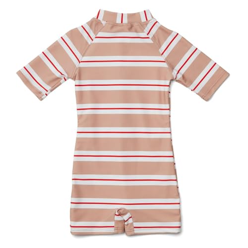 Image of Girls One Piece Swimsuit Zipper Long Sleeve Rash Guard Green Striped Sunsuit Seersucker Bathing Suit with Ruffle Butt