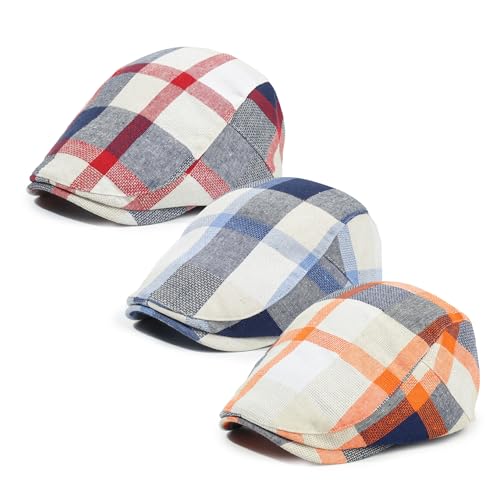 Image of 3Pcs Men's Newsboy Caps Cotton Cooling Hat Adjustable Flat Cap for Men