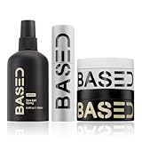 BASED Ultimate Straight & Wavy Bundle - Sea Salt Spray, Texture Powder, Hair Clay & Pomade - Complete Hair Styling Kit for Men - Natural Volume, Texture & Hold - Matte Finish