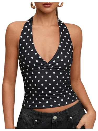 SweatyRocks Women's Polka Dots Print Halter Tops Going Out
