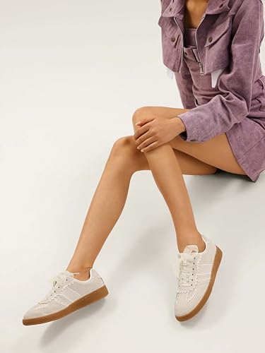 Image of Casual Sneakers for Women Lace Detail Elegant Ribbon Lace-Up Fashion Sneakers with Leather Upper Memory Foam Insole and Trendy Casual Shoes for Women