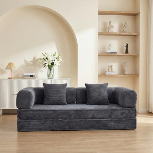 GEDTECH ARMANA Canapé 3 Places Convertible Lila en Velours côtelé, modulable en lit, Confortable, Cosy, méridienne en Velours, livré compressé, Sofa...