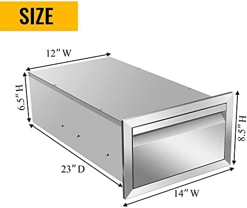 Stainless Steel Outdoor Kitchen BBQ Drawers - Flush Mount Design, 14W x 8.5H x 23D Inch, Perfect for Patio Grill Stations, Durable Storage Solution with Handle