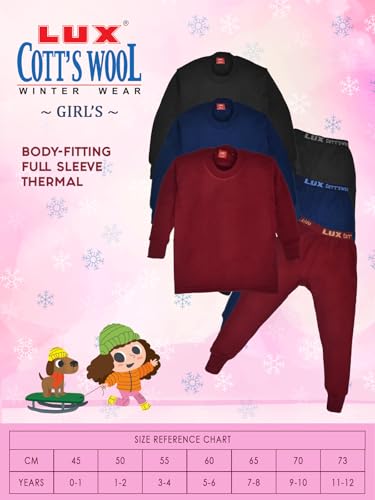 Image of Lux Cottswool Girl's Winter wear Thermal Full Sleeves Body Warmer top and Trouser Set| Thermal Set for Girls | KIDO