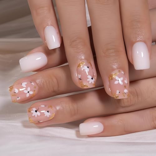 24 Pezzi Unghie Finte Gel Morbido a Pressione Forma Quadrata Cort...