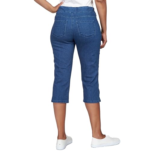 Ruby Rd. Womens Womens Petite Mid-Rise Pull-on Straight Extra Stretch Light Weight Denim Capri with Side Splits2