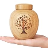 Small Urns for Human Ashes Keepsake,Memorial Cremation Urns for Human Pet Ashes with Tree of Life Pattern Engraved,Bamboo Urns for Human Ashes Adult Male Female,Hold Up to 48 Cubic Inches