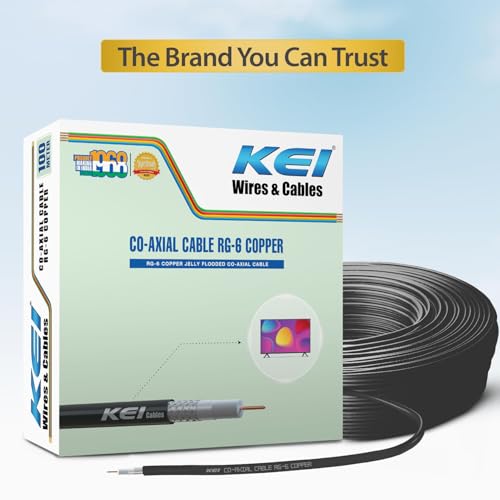 Image of KEI Coaxial Cable RG6 99.97% Pure Copper Conductor,Polyethylene Foam Insulation with Laminated Aluminum Tape & Wire Braiding,PVC Oversheathed, Suitable for HD TV Satellite Broadband (Black 100 Meter)