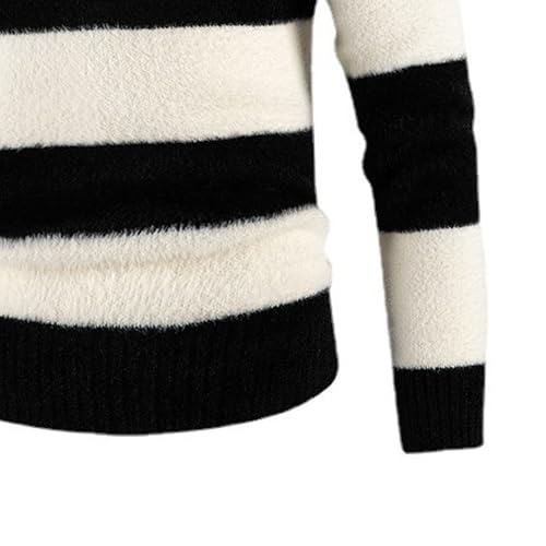 Maiyifu-GJ Men's Striped Long Sleeve Mock Neck Pullover Sweater Crewneck Color Block Casual Cable Knit Sweaters4