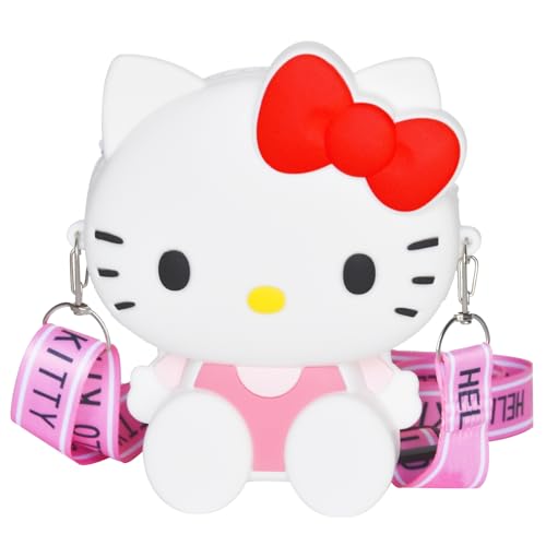 THOAML Kawaii Crossbody Handbag with Adjustable Shoulder Strap Zipper Cute Mini Anime Coin Wallet Purse Shoulder Bag Coin Pouch Accessories Money Bag for Birthday Gifts Girls - White