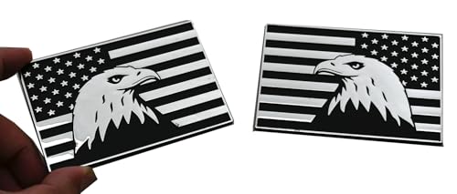 Pair Custom Veteran American Flag Decal Eagle USA Left and Right Emblem with Strong Adhesive Truck Motorcycle, Luggage, Window (Eagle Flag-Chrome)