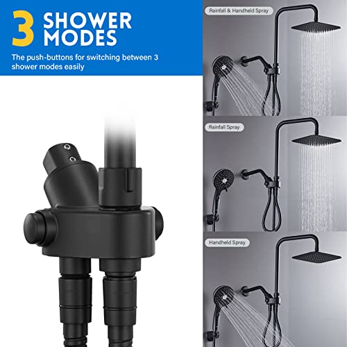 Ryamen Dual Shower Head Combo, Black 8'' High Pressure Rain/Rainfall Shower Head,5 Settings Adjustable Handheld Showers,With 15" Height Adjustable Slide Bar,Holder/59’‘ Hose #TOP3