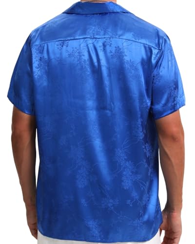 TUNEVUSE Men Satin Shirt Shiny Short Sleeve Floral Button Down Jacquard Dress Summer Solid Shirt Tops S-5XL4