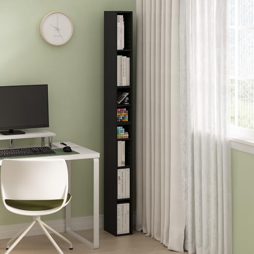 Image of Furinno Fulda Book Shelf, 8-Tier Bookshelf, Bookcase with Space Saving Storage Shelf, 9.2 x 5.9 x 70.9, for Living Room, Bedroom, Home Office, Blackwood