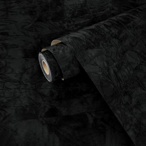 Yullpaper Schwarze Samt Tapete Selbstklebend Vintage Dekorfolie Möbelfolie Selbstklebend Klebefolie Schwarz für Schrank Tapeten Wohnzimmer Haarige Schwarze Folie für Möbel Kindertapete 40cm x 200cm