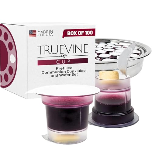 TrueVine Top & Bottom Communion Cups and Wafer Set - Prefilled Cups with Fresh Unleavened Bread & Grape Juice - Carefully Packaged & Easy to Open Ideal First Communion Favors for Guests (100 Count)