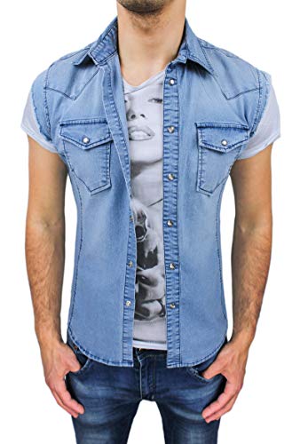Camisa jeans hombre sin mangas Evoga azul denim casual verano slim fit ligera