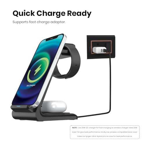 Image of Portronics Freedom 33 3-in-1 Desktop Wireless Charger with 15W Wireless Charging, Compatible with iPhone 11 /12 /13, Samsung Galaxy Z Fold 2, S20 FE, S6 Edge & Other QI enables Devices(Black)