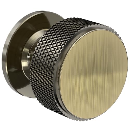 FURNIWARE Pack of 10 Knurled Cabinet Knobs Shiny Antique Brass Cabinet Knobs Solid Cupboard Handles with 2 Sizes Screws Round Single Hole for Kitchen Dresser Wardrobe Chest of Drawers Furniture