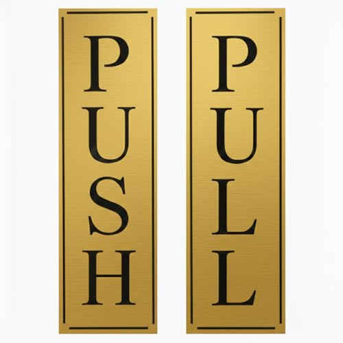 Image of Premium Golden Acrylic Push Pull Sign Board 6 inchx2 inch For Office and Shop Glass and Wooden | Self Adhesive Sticker for Door | Push and Pull Sticker for Hospital Malls Office