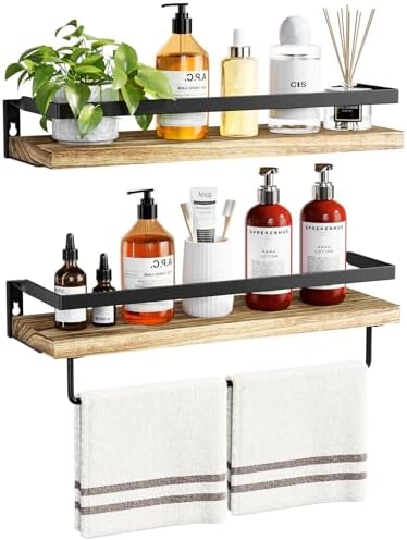 AMADA HOMEFURNISHING Bathroom Shelves with Towel Bar, Floating Sh...