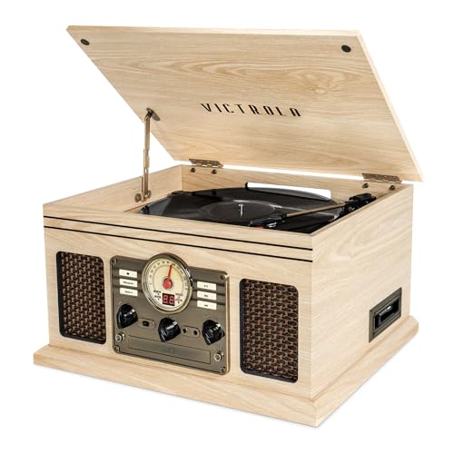 Image of Victrola Quincy - 6-in-1 Bluetooth Record Player - Natural | Plays vinyl, CD, cassette and FM radio through built-in stereo speakers, Bluetooth and aux streaming, headphone jack