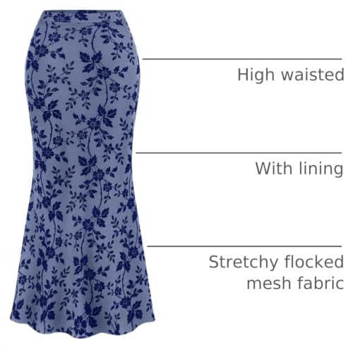 BTFBM Womens Floral Mesh Maxi Skirts,Dusty Blue,Small - image 4