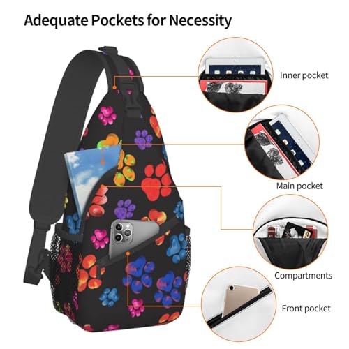 Dog Cat Paw Print Chest Sling Bag Colorful Crossbody Shoulder Backpack Adjustable Travel Hiking Casual Daypack3