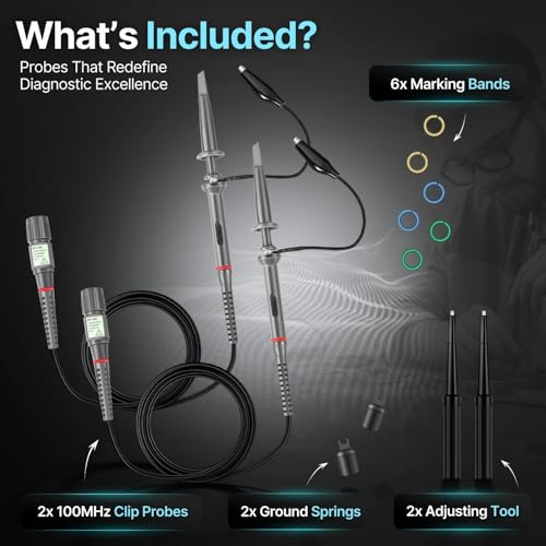 Hantek PP-150 Oszilloskop-Sonden, 100 MHz, inkl. Zubehör-Set, für HP Tektronix Hitachi 200 V-600 V, 2 Stück