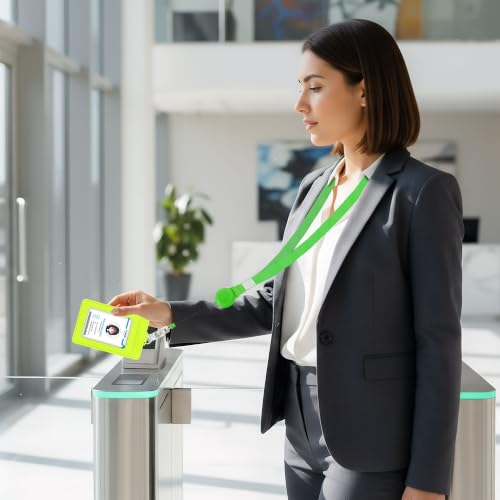 Image of Conisy ID Badge Holder with Retractable Lanyard, Vertical PU Leather ID Badge Card Holder with 2 Card Slots for Women Men (ID Badge Holder Mintgreen)