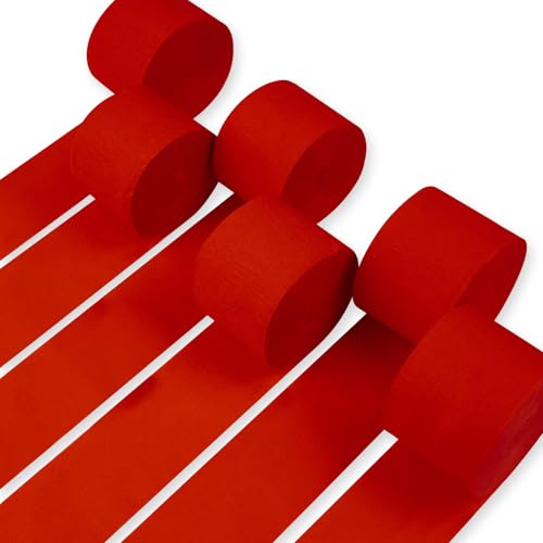 Image of PartyWoo Red Crepe Paper Streamers 6 Rolls 492 ft Pack of Red Crepe Paper for Graduation Christmas Valentine's Day Independence Day Wedding Birthday Party Decorations (1.8 Inch x 82 Ft /Roll), Red-01